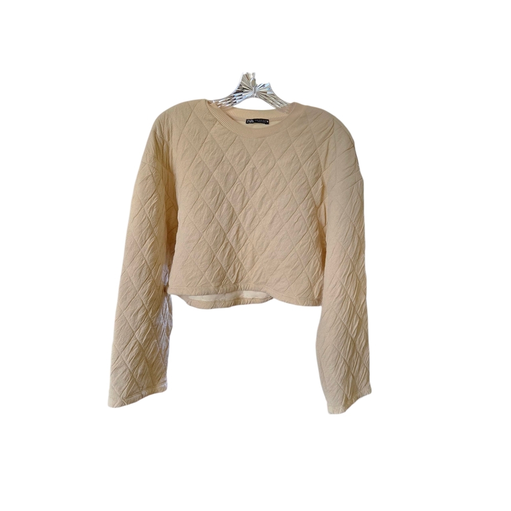 Zara‎ Quilted Tan Crop Sweatshirt